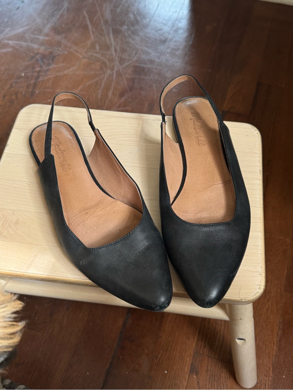 Madewell Black Leather Slingback Pointed Flats